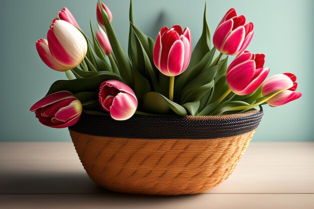 Basket with tulips