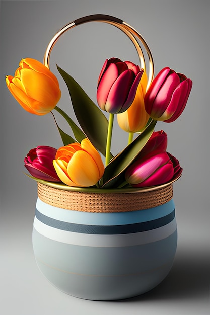 Basket with tulips