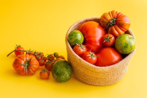 Basket with a variety of tomatoes