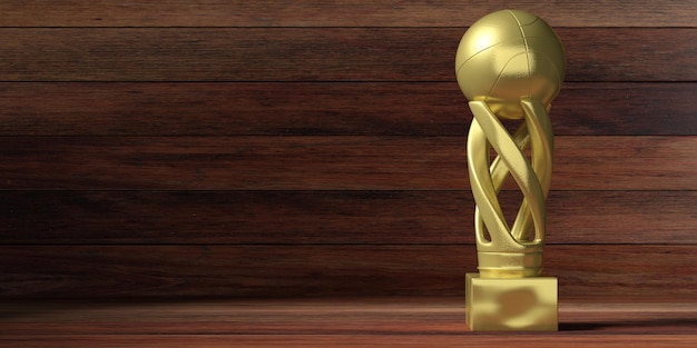 Basketbal gouden trofee op houten achtergrond 3d illustratie
