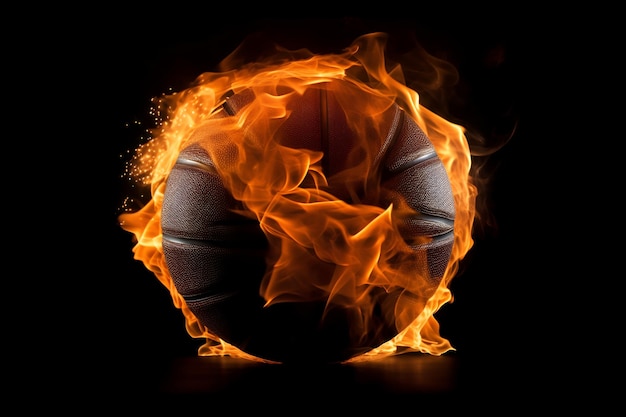 Basketbal in brand op een zwarte achtergrond