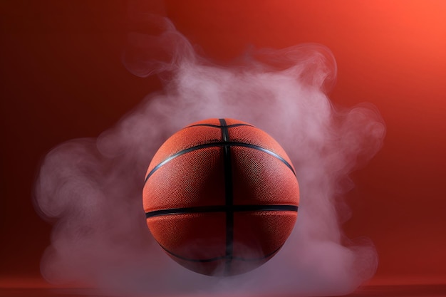 Foto basketbal in rook op een oranje achtergrond 1