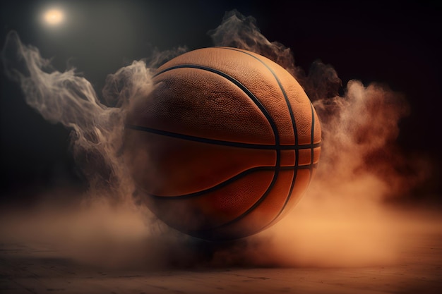 Basketbal op de speelvloer van dichtbij in rook Generatieve AI 4