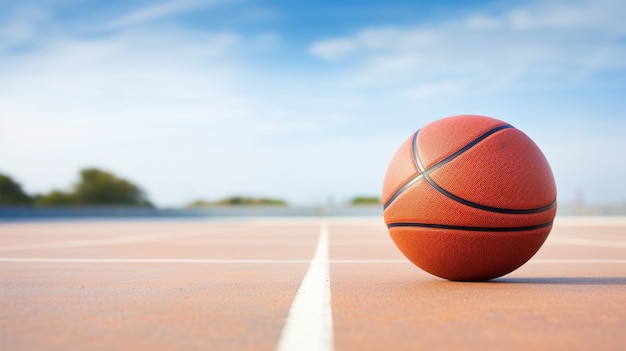 basketbal op de vloer in het stadion