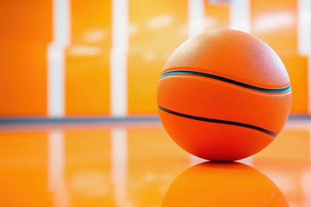 Basketbalbal in de sportschool close-up oranje bakground Kopieerruimte Generatieve AI