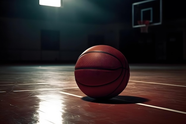 Basketbalbal op een donkere achtergrond Neuraal netwerk AI gegenereerd