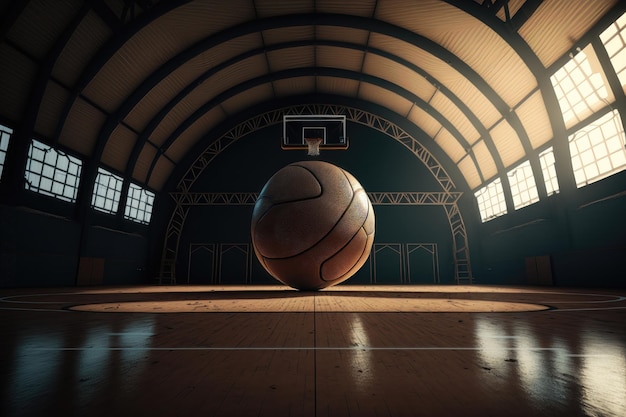 Photo basketball arena with basketball ball ai generation