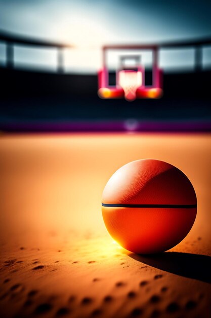 Basketball ball in the arena in the background