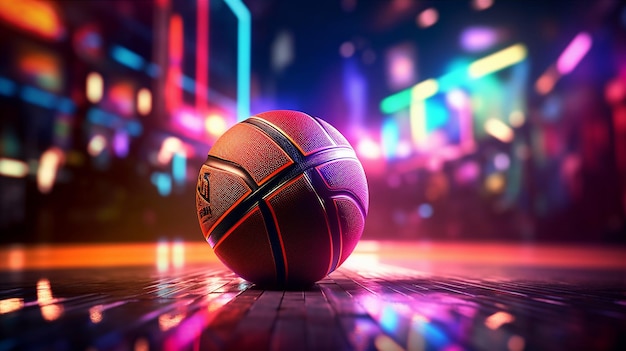 basketball ball championship with basketball neon lights