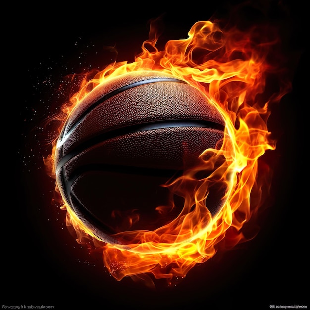 Basketball ball on fire on a black background