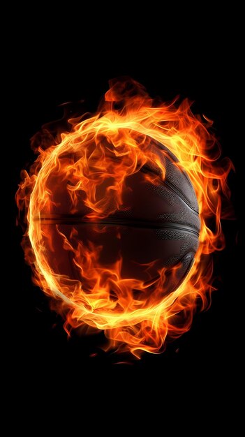 Foto palla da basket in fiamme e luci con sfere del mondo su sfondo nero illustrazione vettoriale