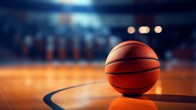 Basketball ball on the floor 3d rendering sport background