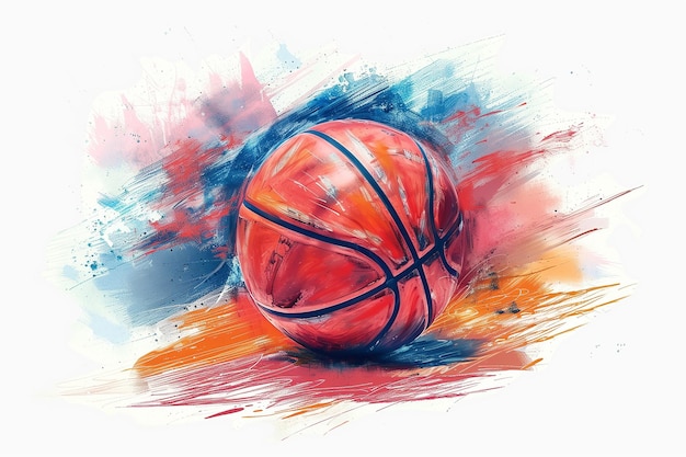 Basketball ball on floor on painted abstract background