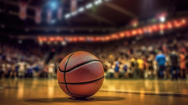 Basketball ball on the floor in sport gym Generative AI