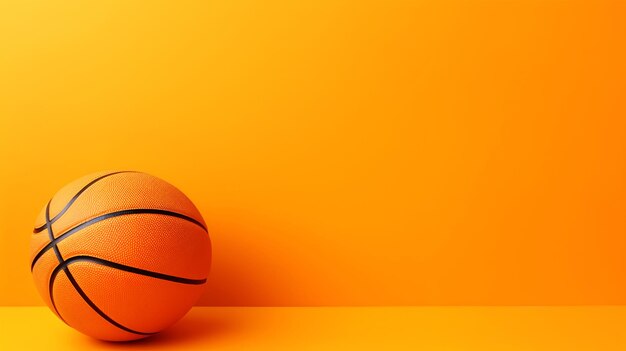 Фото Баскетбольный мяч на красочном желтом фоне с пространством для копирования рекламы активный спорт минималистический баннер профессиональная спортивная концепция мяч для игры в баскетбол изолирован на цветном фоне