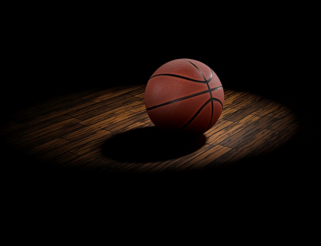 Basketball ball on the parquet with black background