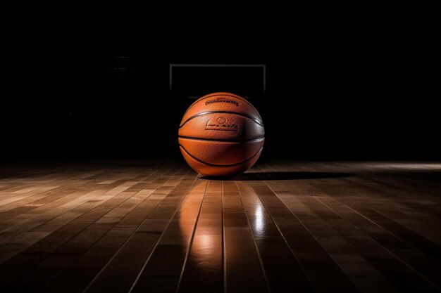 Photo basketball ball on the parquet with black background