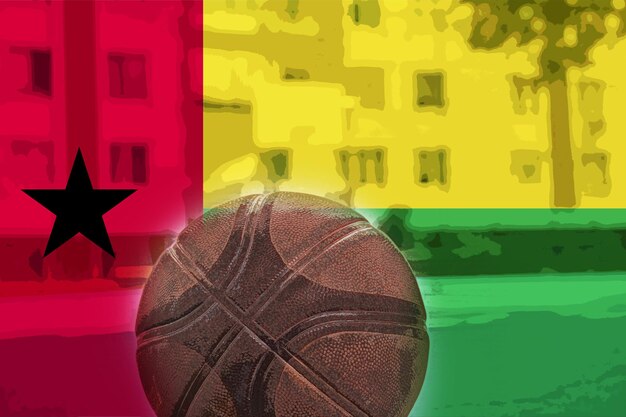 Photo basketball ball with guinea bissau flag tournament or competition basket ball and national flag