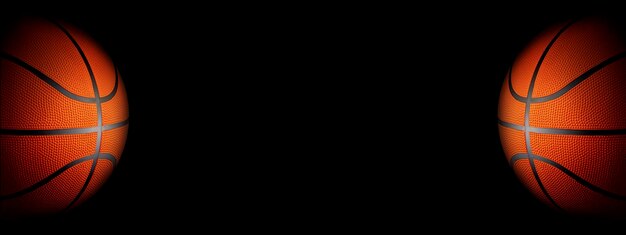 Photo basketball on a black background panorama or free space