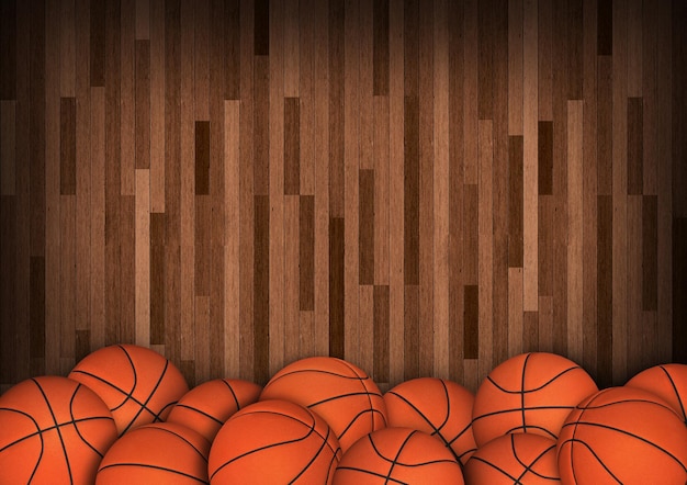 Basketball on Court 3d render  Illustration