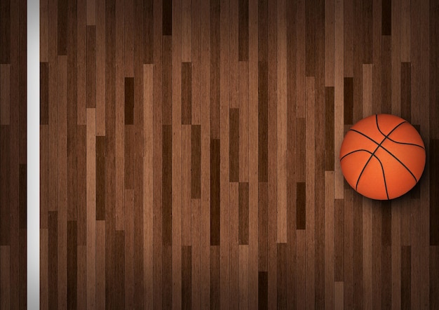 Photo basketball on court 3d render  illustration