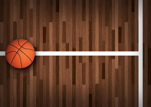 Foto illustrazione di rendering 3d di pallacanestro sul campo