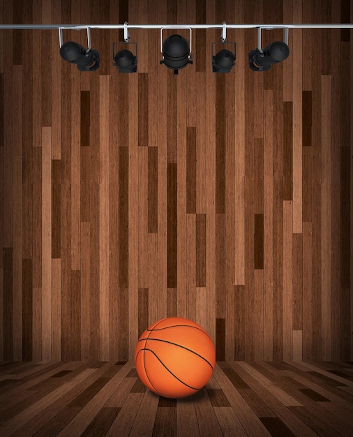 Photo basketball on court 3d render  illustration