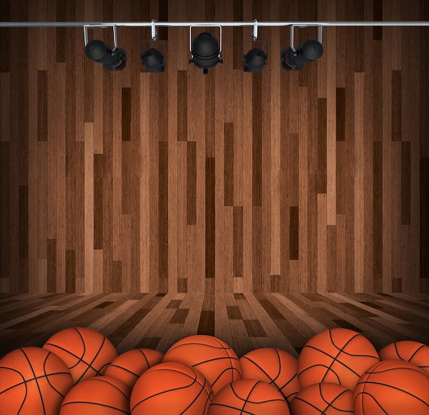 Photo basketball on court 3d render  illustration