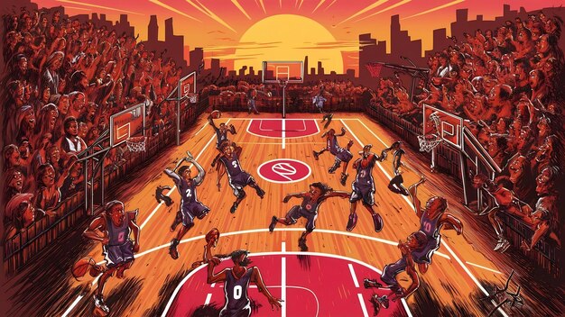 Basketball court illustration vertical form