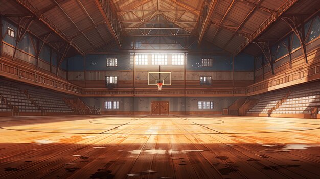 Foto un campo da basket con un cerchio da basket al centro