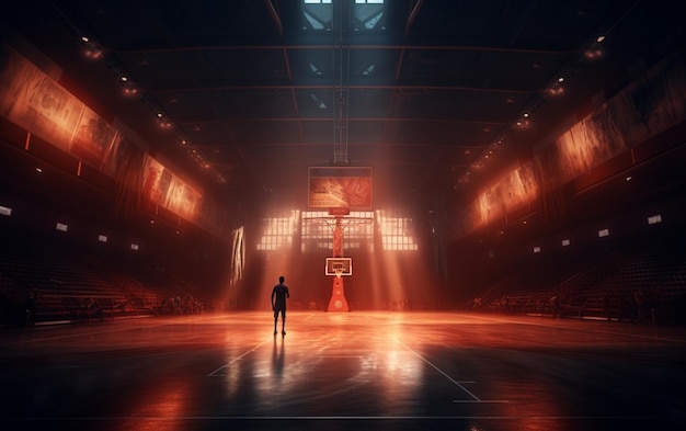 Фото Баскетбольная площадка с фанатами людей спортивная арена фотореалистичный 3d рендеринг фона