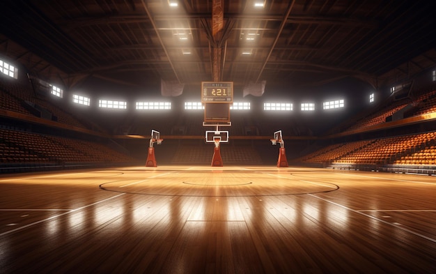 Фото Баскетбольная площадка с фанатами людей спортивная арена фотореалистичный 3d рендеринг фона