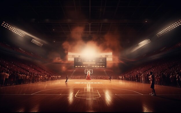 Photo basketball court with people fan sport arena photoreal 3d render background