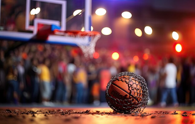 Foto una palla da basket attraversa il cerchio