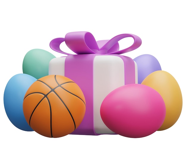 사진 농구 부활절 선물 3d 렌더링 색 배경에 고립 된 일러스트레이션