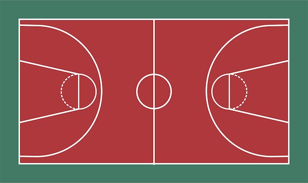 Basketball field layout with markings top view