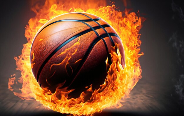 basketball on fire on dark background