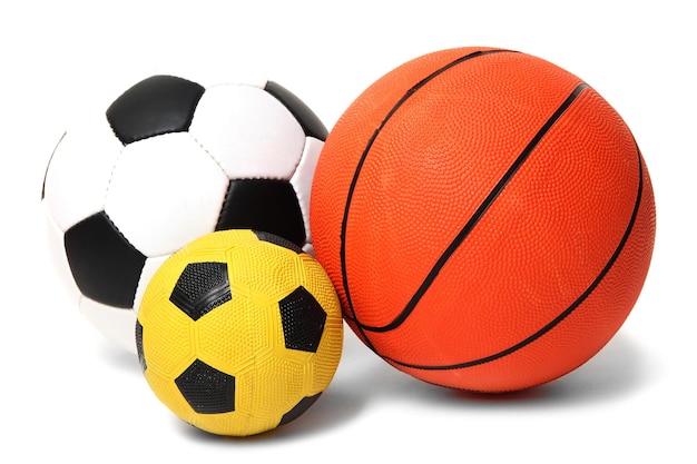 Photo basketball and football balls isolated on white