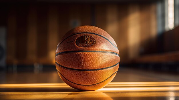 Photo basketball in golden sunlight with dramatic cloud backdrop