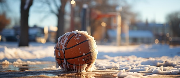 Basketball hoop awaits the thaw game on hold