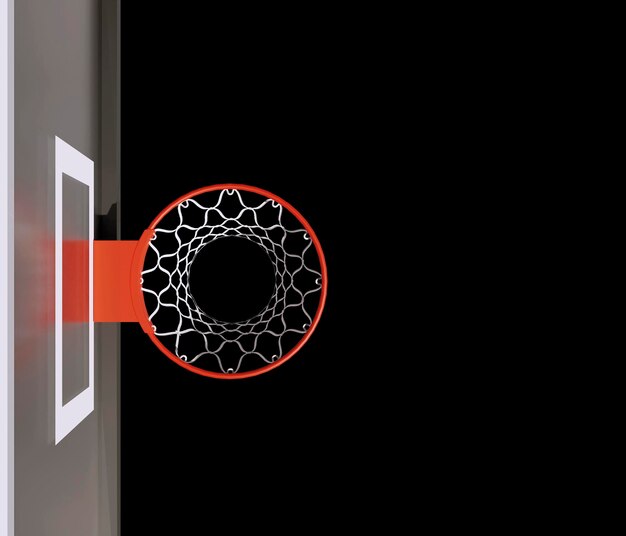 黒の背景にバスケットボールのフープ上面view3dレンダリング
