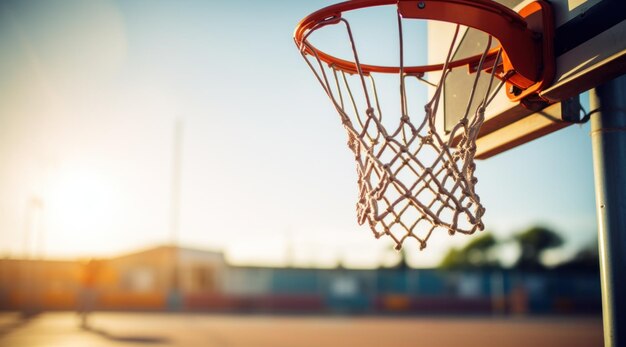 basketball hoop at the court at sunset