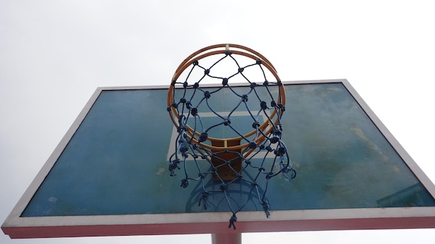 Basketball hoop seen from below