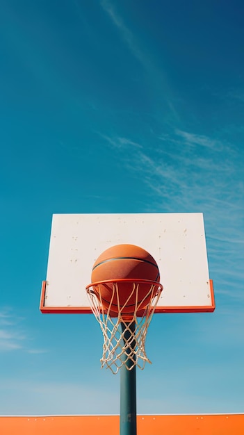 A basketball hoop with a net in the middle of it