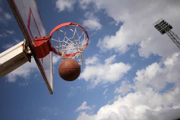 Basketball in hoop