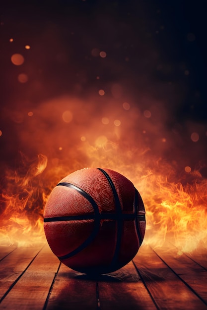 Foto una palla da basket è in fiamme e le parole palla da calcio sul fondo