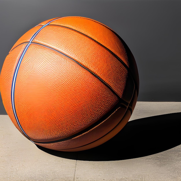 バスケットボールは灰色の背景の灰色の表面にあります。