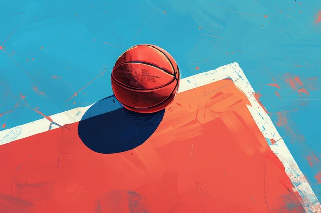 Баскетбол спокойно отдыхает на оживленной баскетбольной площадке