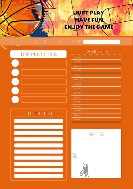 Photo basketball planner digital planning insert sheet printable page template