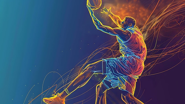 Basketball player in action Abstract colorful neon lines Dynamic and energetic Perfect for sports basketball energy and actionrelated projects